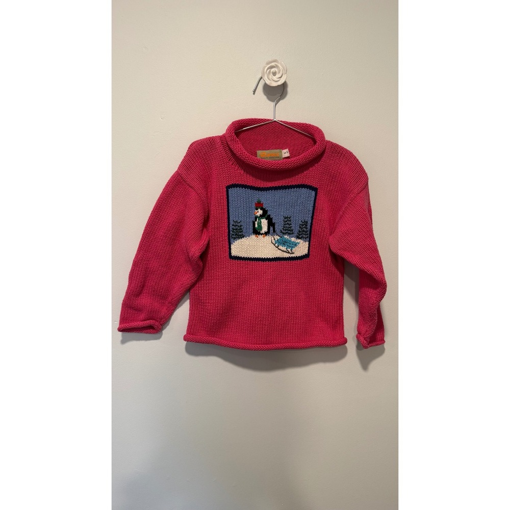 Claver Kids Pink Cotton Roll Neck Sweater Penguin Intarsia Knit Size 5 Peru